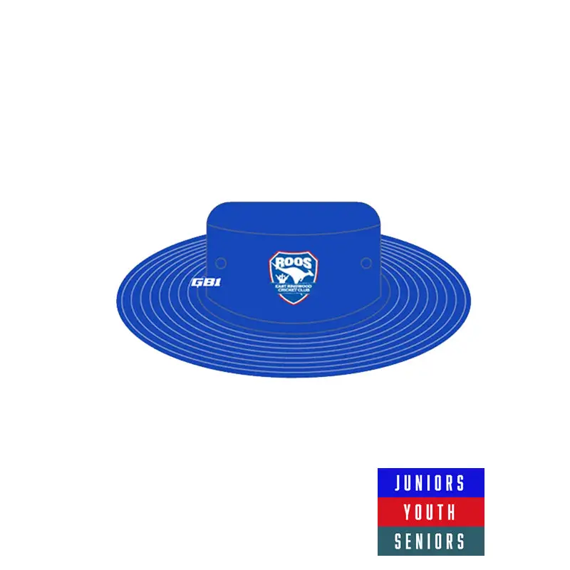 Blue wide-brimmed hat.