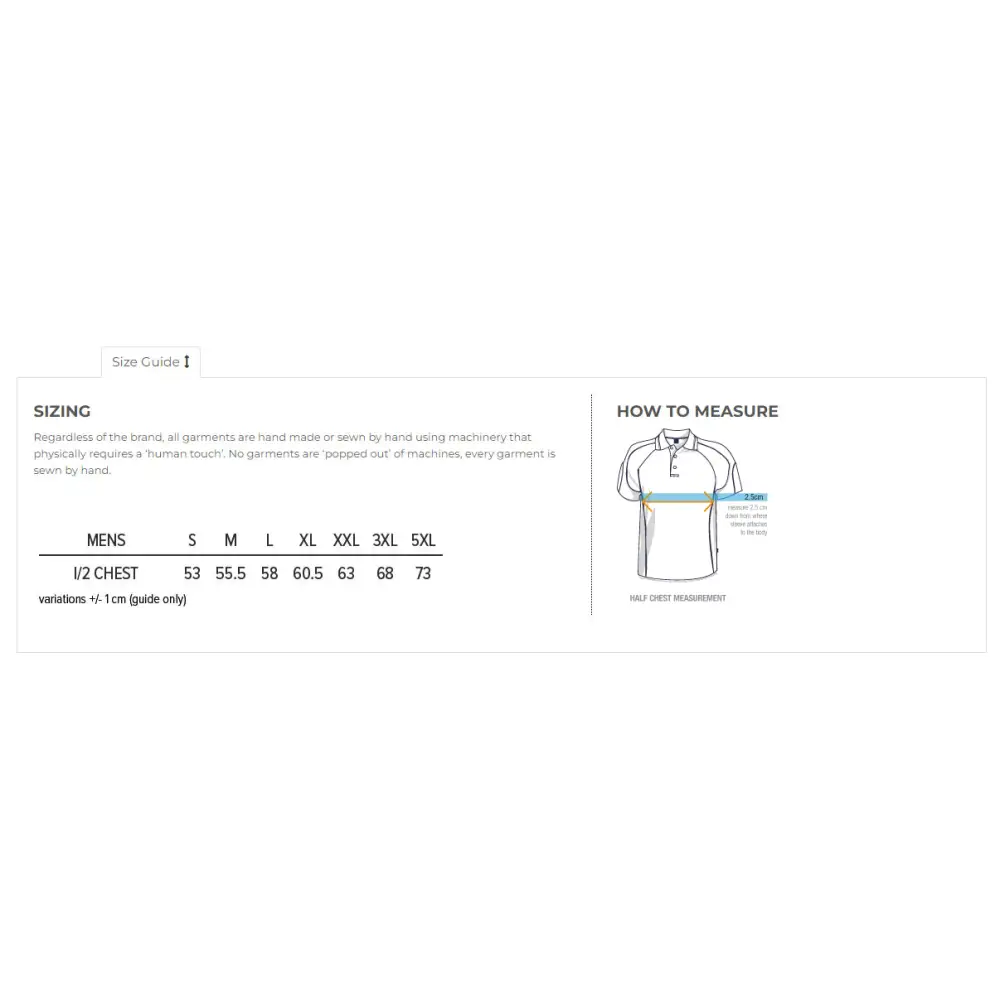 Men’s clothing size guide.