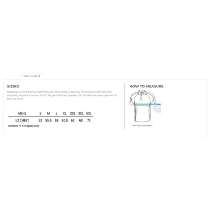 Men’s clothing size guide.