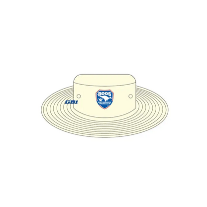 Cream-colored sun hat.
