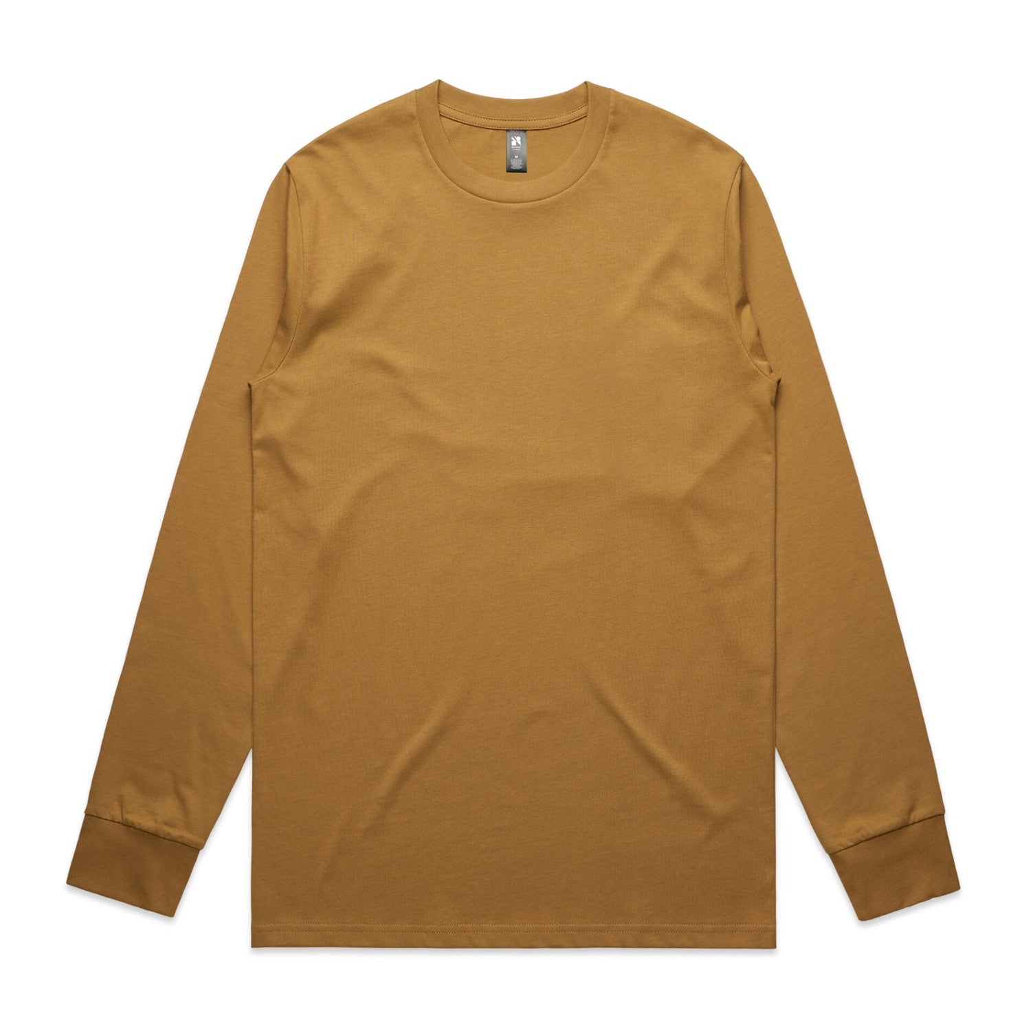 Mustard yellow long-sleeved t-shirt with ribbed cuffs and hem, made of cotton.