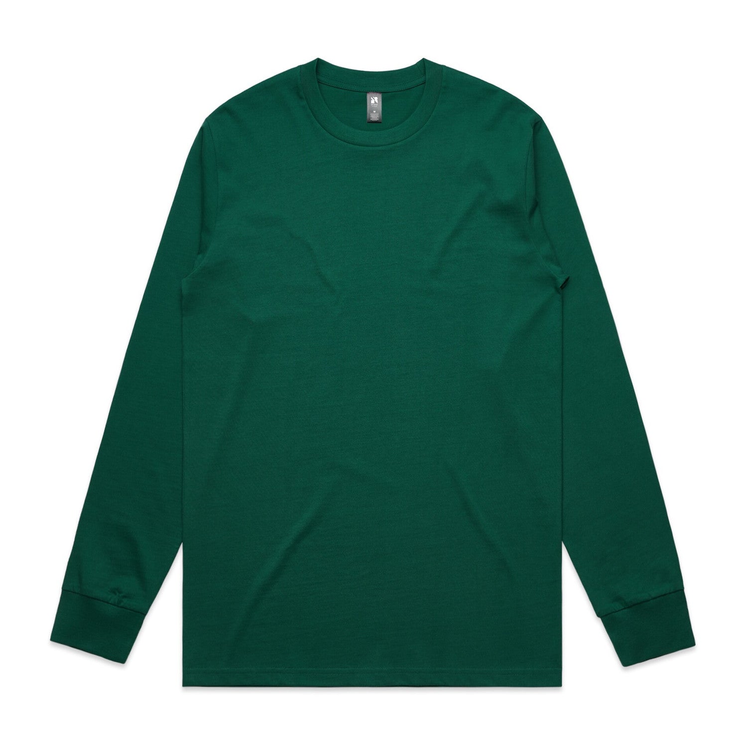 Hunter green long-sleeved t-shirt with crew neck and ribbed cuffs.