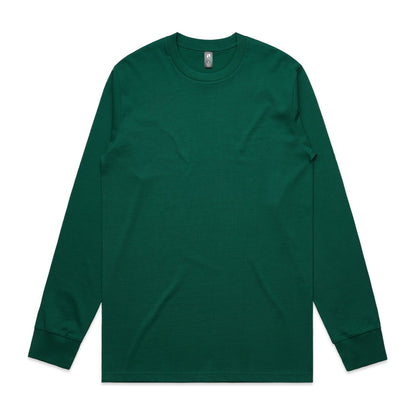 Hunter green long-sleeved t-shirt with crew neck and ribbed cuffs.