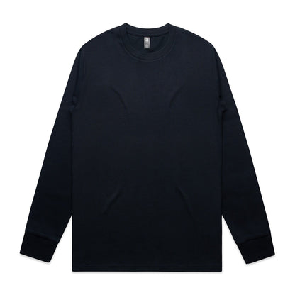 Black long-sleeved t-shirt with a crew neck and ribbed cuffs, likely made of cotton.