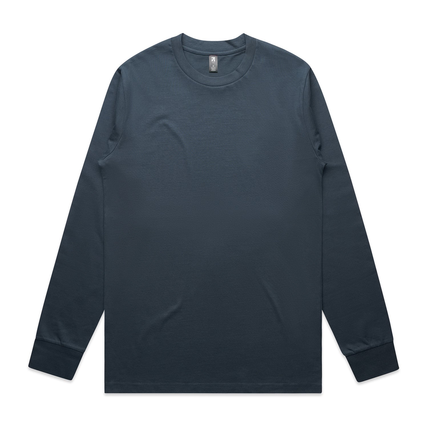 Dark gray long-sleeved t-shirt with a crew neck and ribbed cuffs.