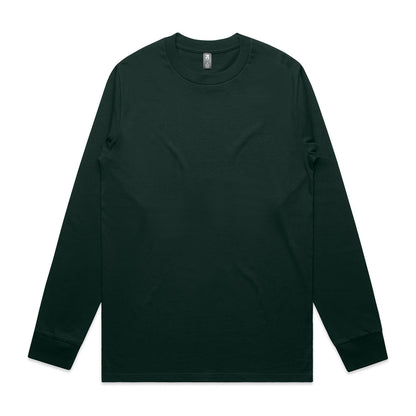 Dark green long-sleeved t-shirt with a crew neck and ribbed cuffs, likely made of cotton or polyester blend.