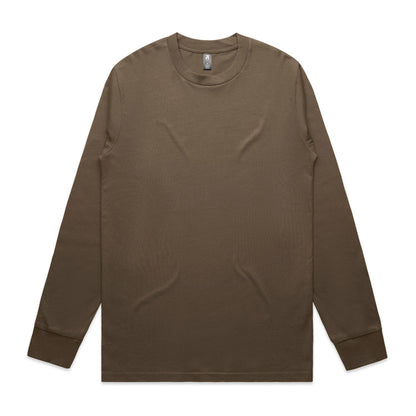 Olive green long-sleeved t-shirt with a crew neck and ribbed cuffs, made of cotton.