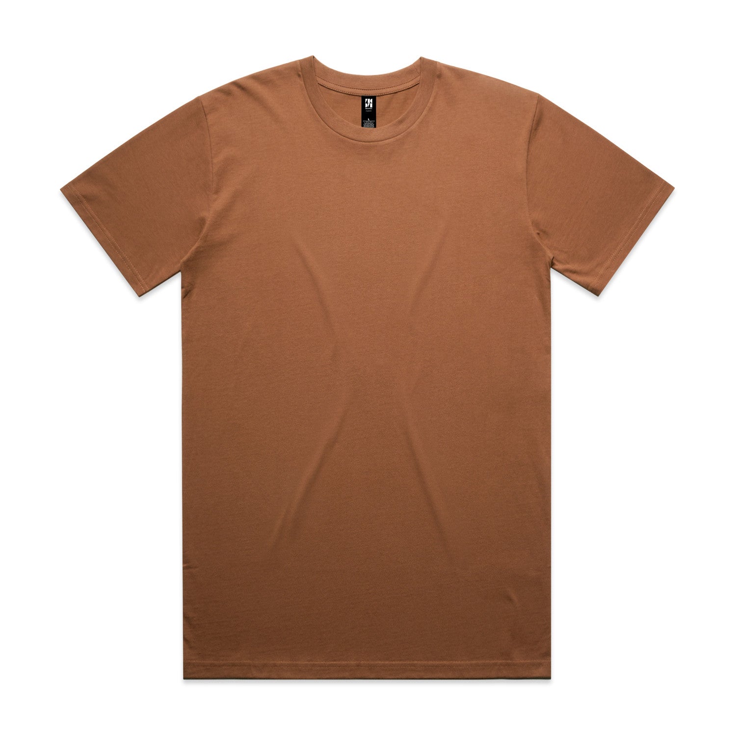 Brown t-shirt with short sleeves and crew neck.