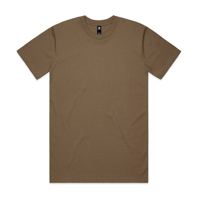 Olive green crew neck t-shirt with a small white logo on the left chest.