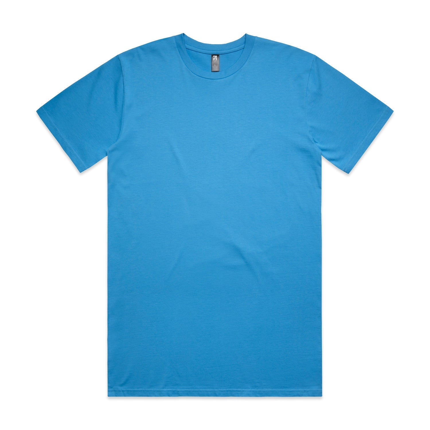 Classic crew neck t-shirt in vibrant turquoise blue, made of soft cotton jersey.