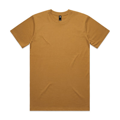 Mustard yellow crew neck t-shirt with short sleeves and a small logo on the chest.