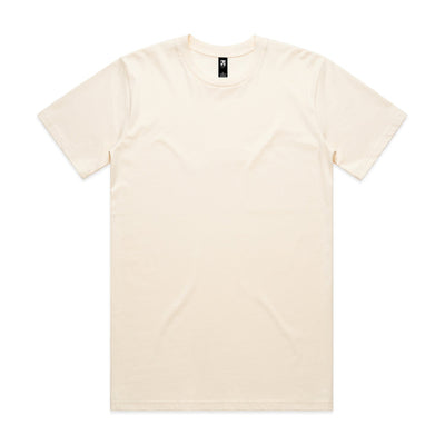 Cream-colored crew neck t-shirt with short sleeves and a small logo on the left chest.
