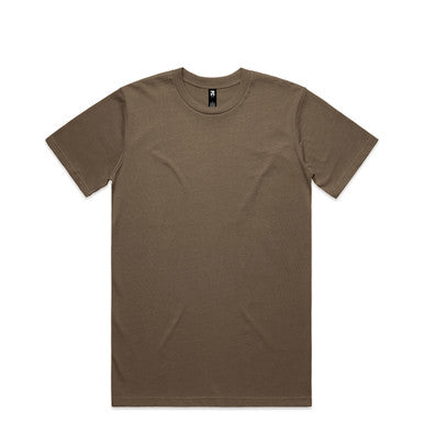 Olive green crew neck t-shirt with short sleeves and a small logo on the left chest.