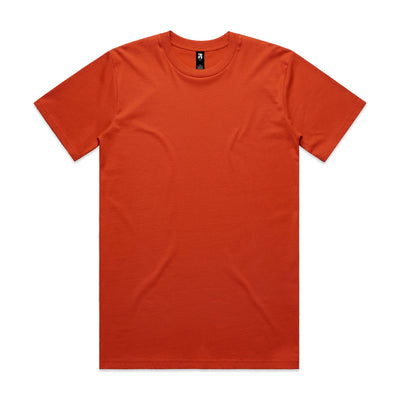 Orange t-shirt with short sleeves and a crew neck.