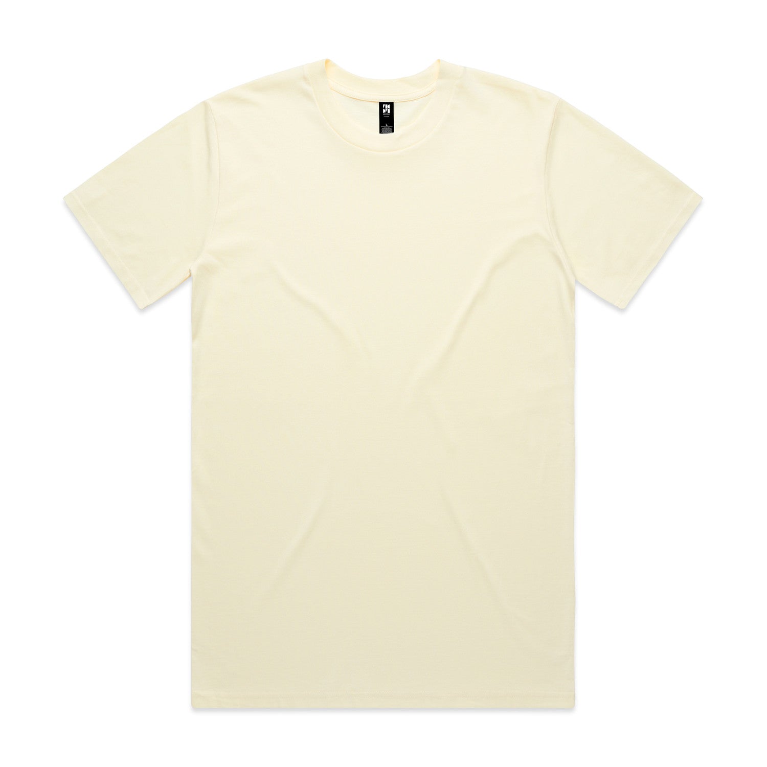 Cream-colored crew neck t-shirt with short sleeves and a small logo on the left chest.