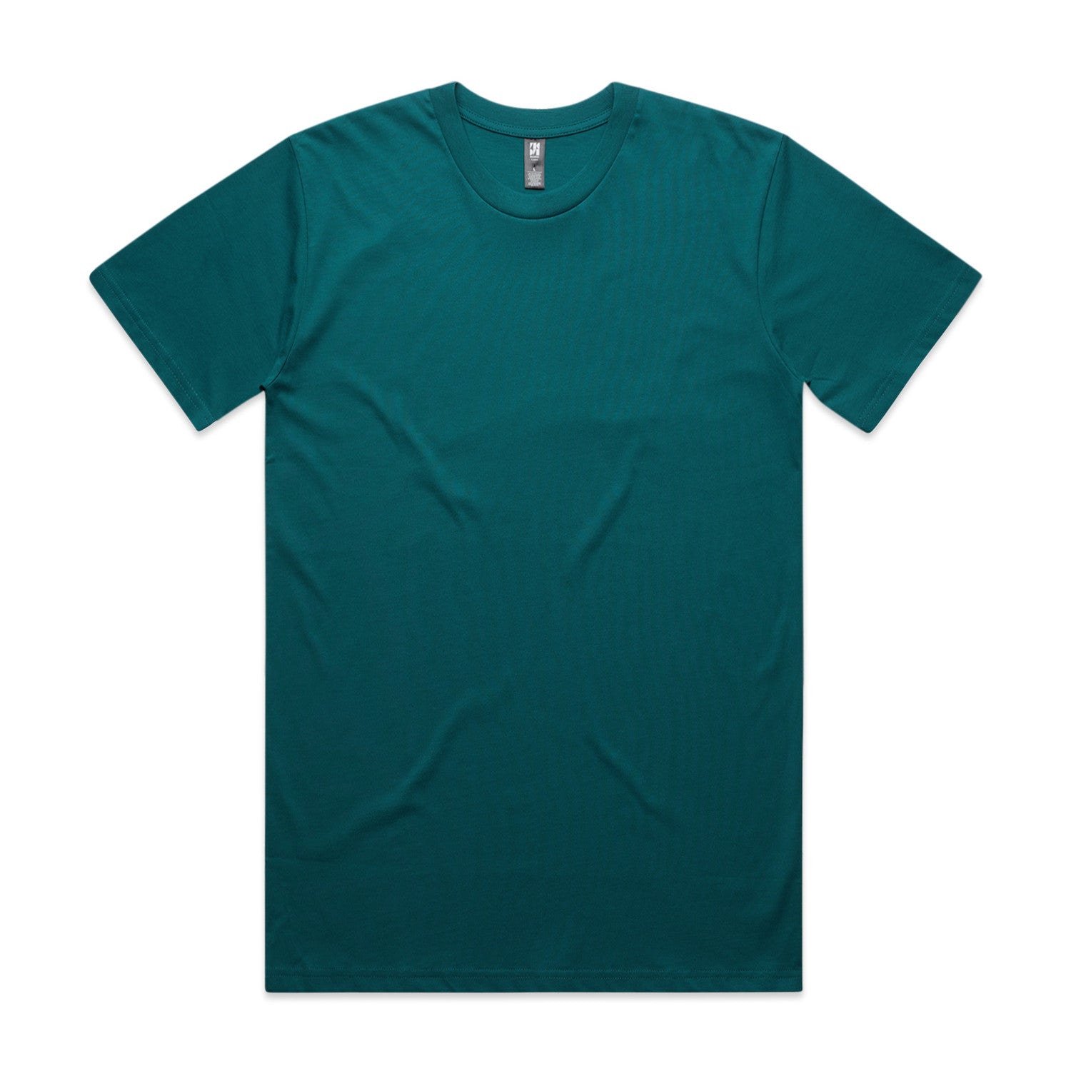 Teal t-shirt with short sleeves and a crew neck.