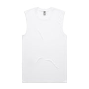White sleeveless t-shirt with ribbed neckline and hem, likely made of cotton or polyester blend.
