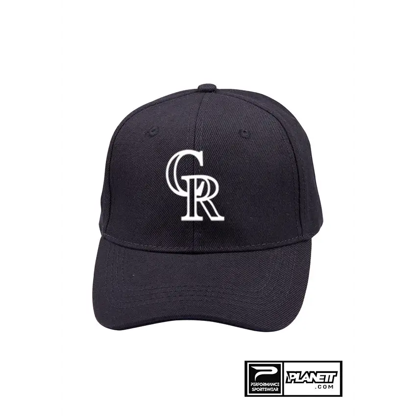 Dark baseball cap with white ’CR’ logo.