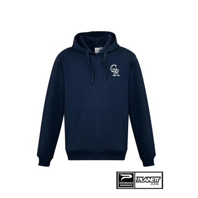 Navy blue hooded sweatshirt.