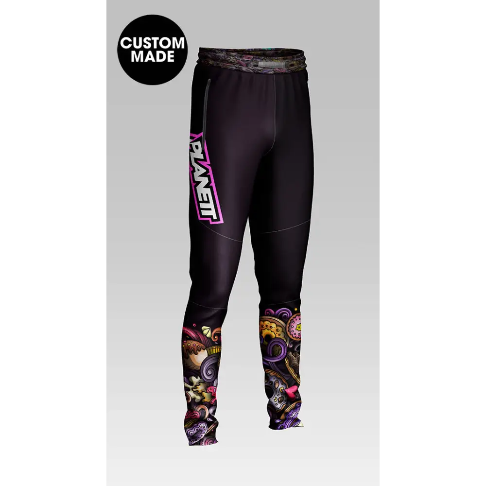 Black patterned athletic pants.