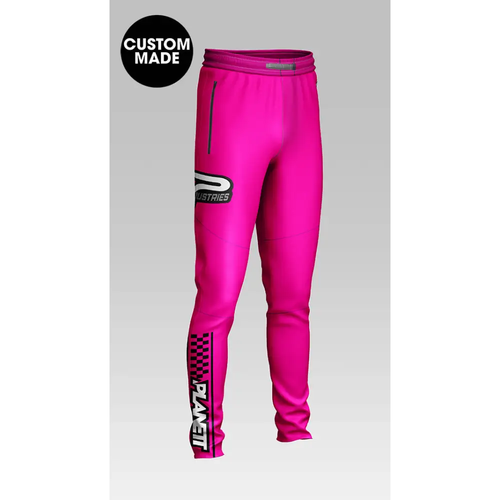 Pink custom-made sweatpants.