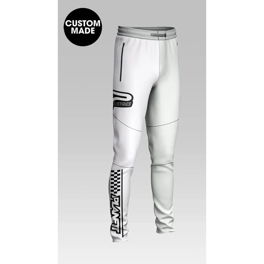 White custom-made sweatpants.