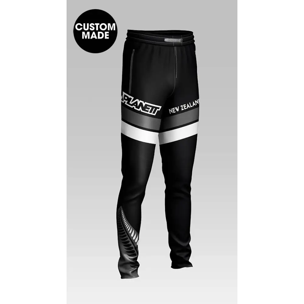 Black and white custom-made sweatpants.