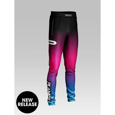 Gradient-colored athletic pants.