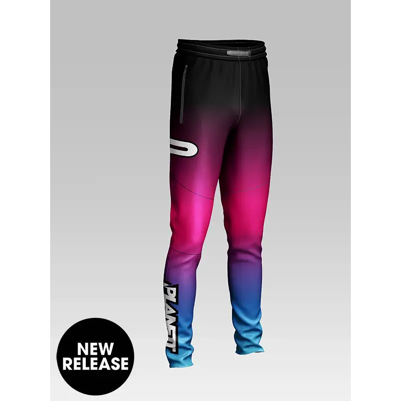 Gradient-colored athletic pants.