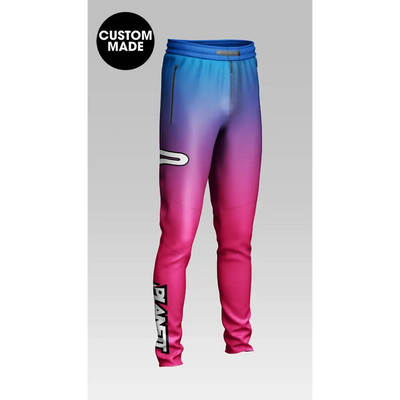 Gradient blue and pink sweatpants.