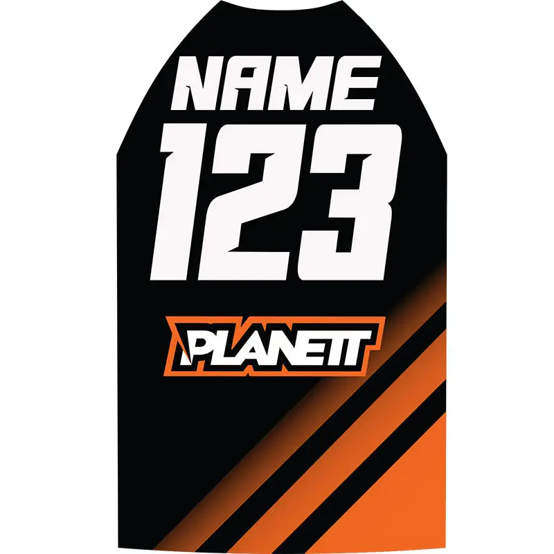 Black and orange racing number plate.