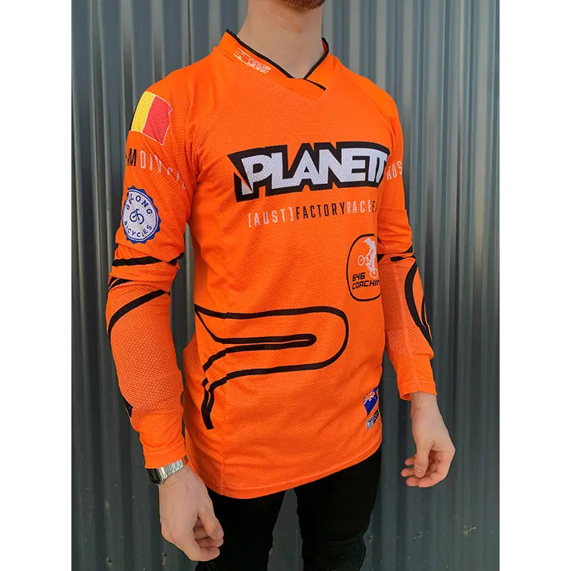 Orange long-sleeved cycling jersey.