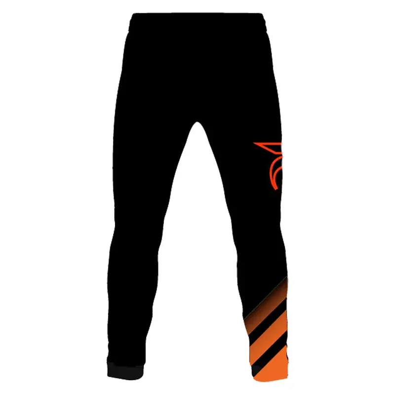 Black leggings with orange accents.