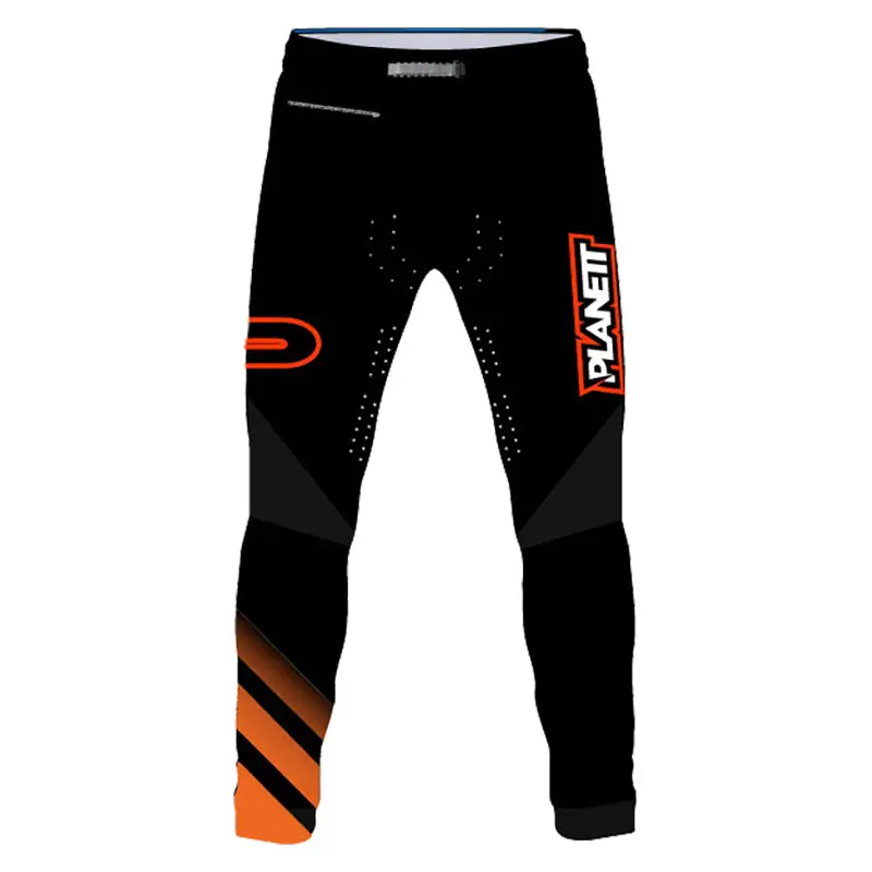 Black and orange motocross pants.