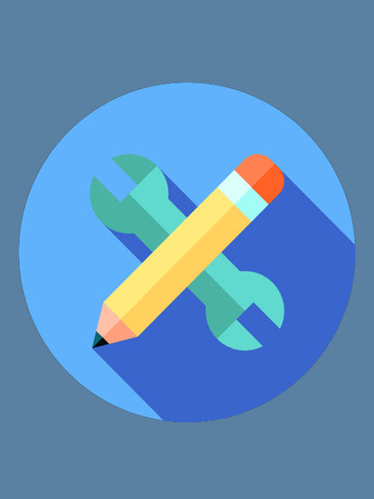 Yellow pencil with green wrench design, orange eraser tip.