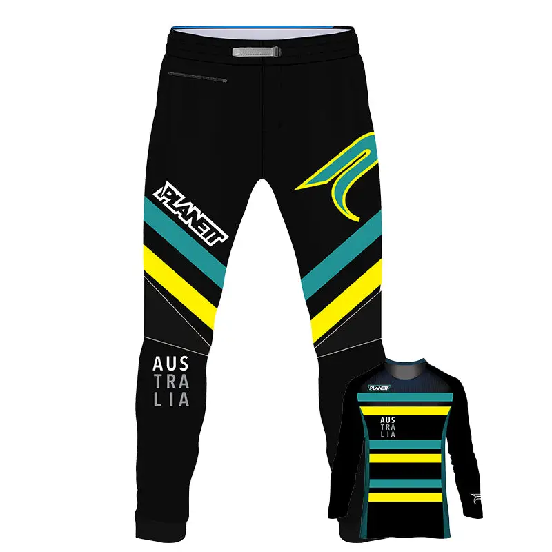 Black motocross pants and jersey.