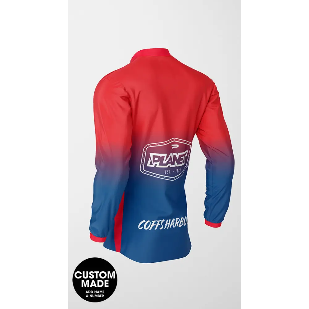 Red and blue long-sleeved jersey.