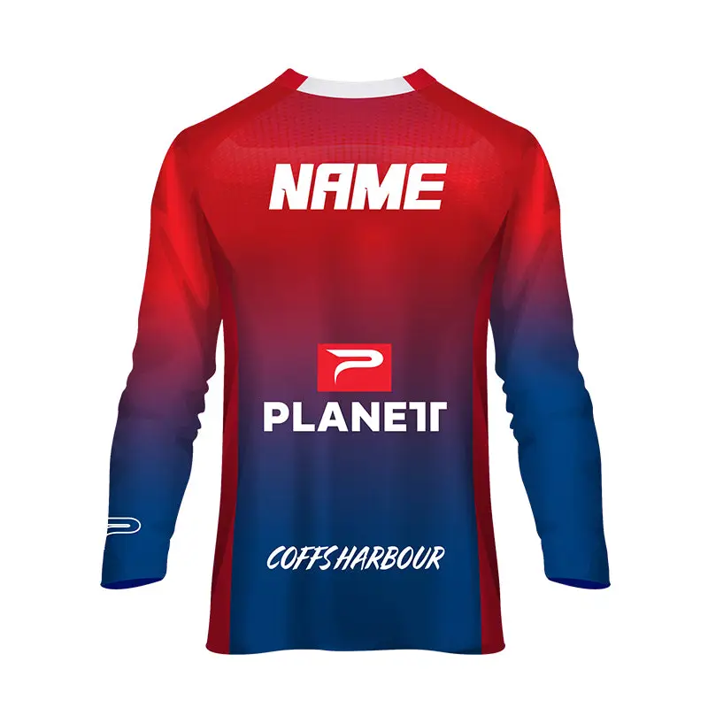 Red and blue long-sleeved jersey.