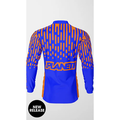 Blue and orange long-sleeved shirt.