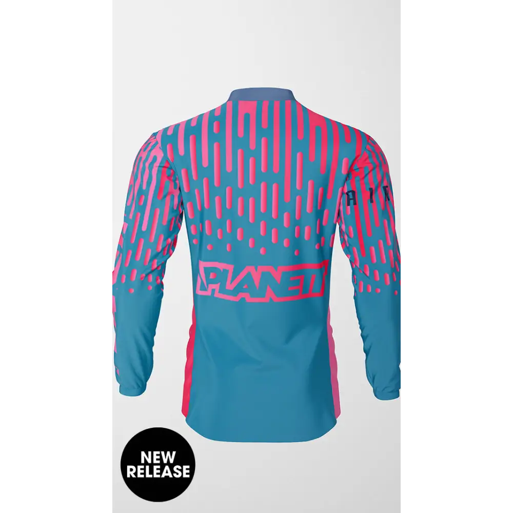 Blue and pink long-sleeved jersey.