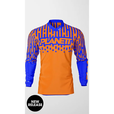 Orange and blue long-sleeved jersey.