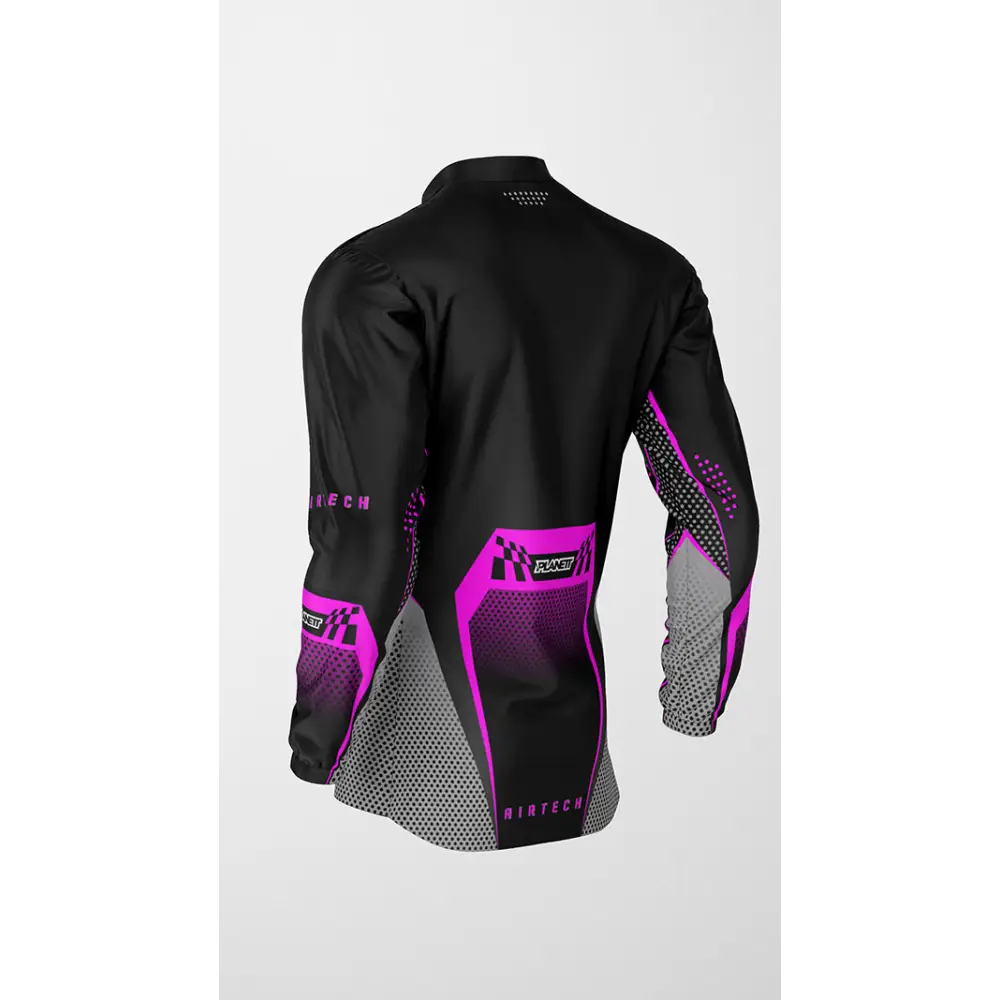Black and pink motocross jersey.