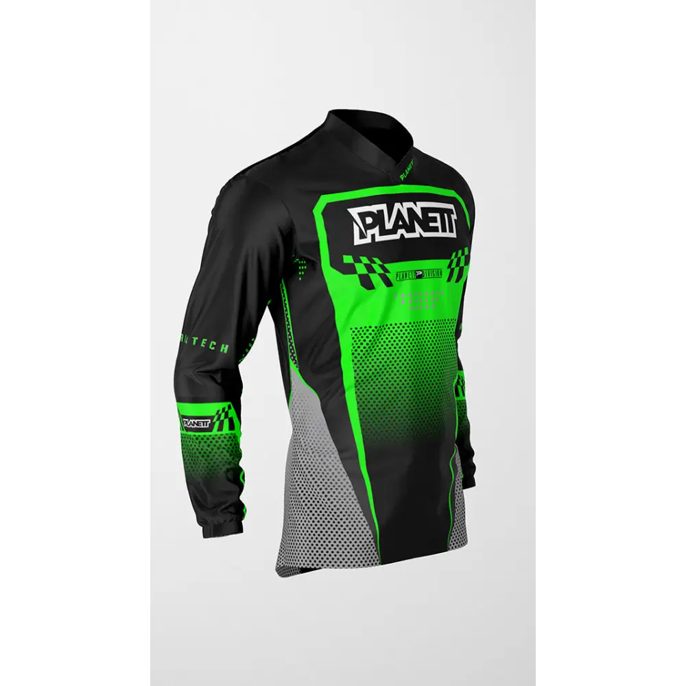 Black and green motocross jersey.