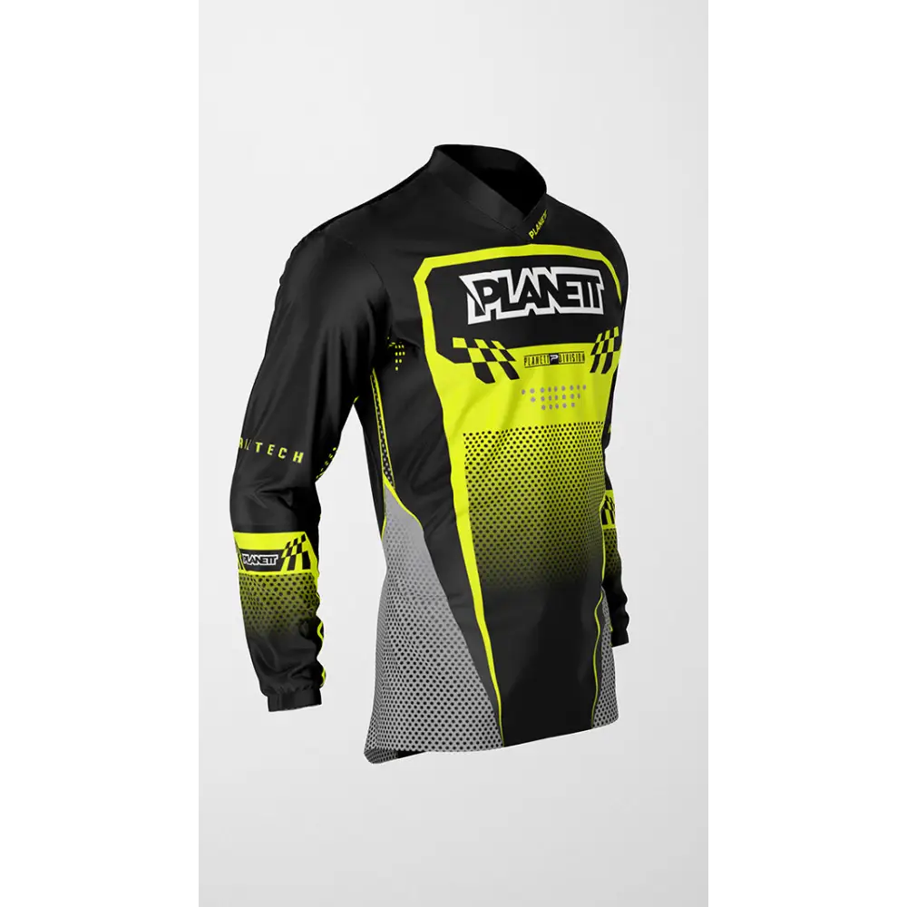 Black and yellow motocross jersey.