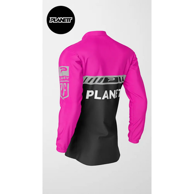 Pink and black jacket.