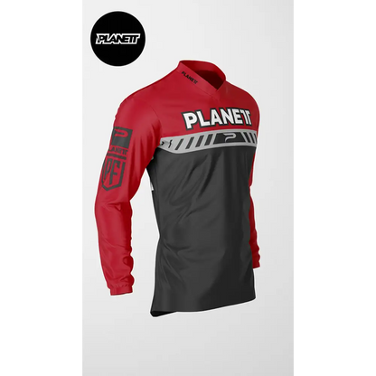 Red and black long-sleeved jersey.
