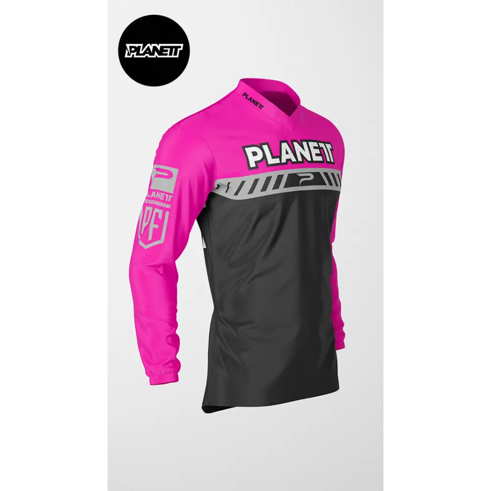 Pink and black long-sleeved jersey.
