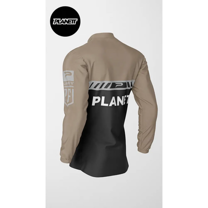 Tan and black jacket.