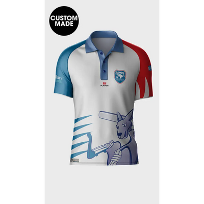 Custom-made cricket polo shirt.
