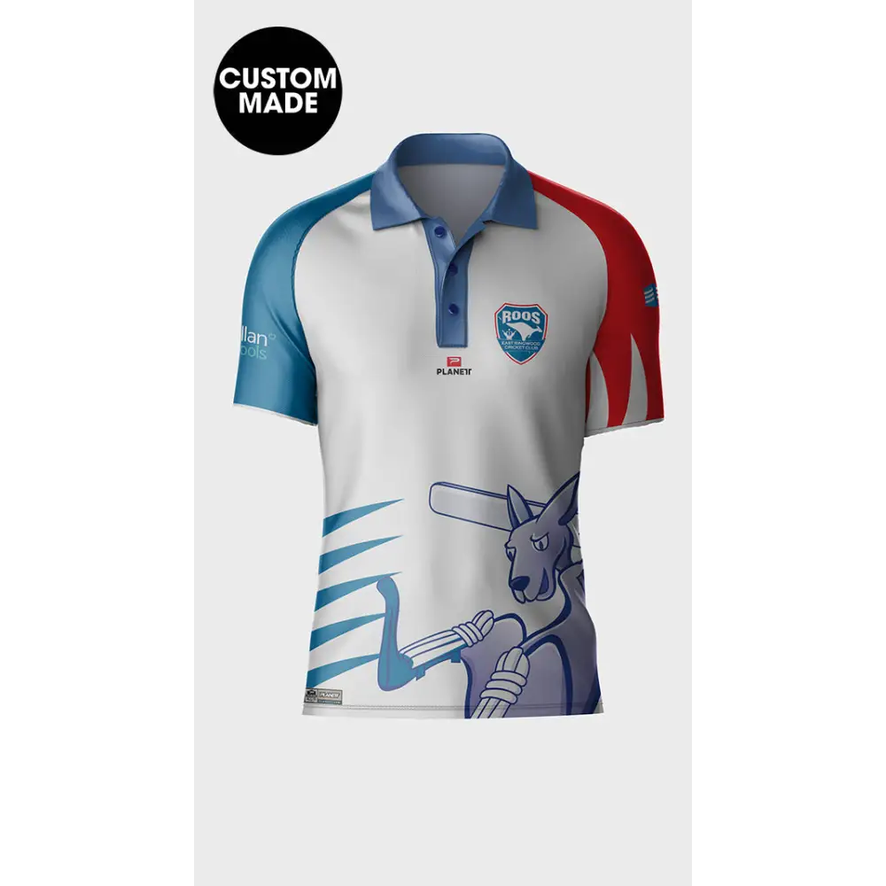 Custom-made cricket polo shirt.